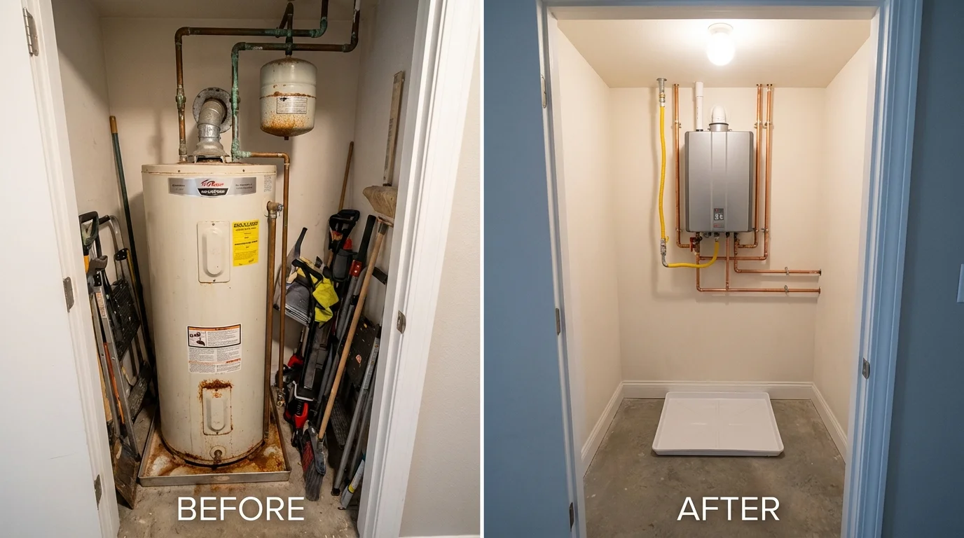 Tank water heater versus wall-mounted tankless unit comparison for Liberty, TX homeowners