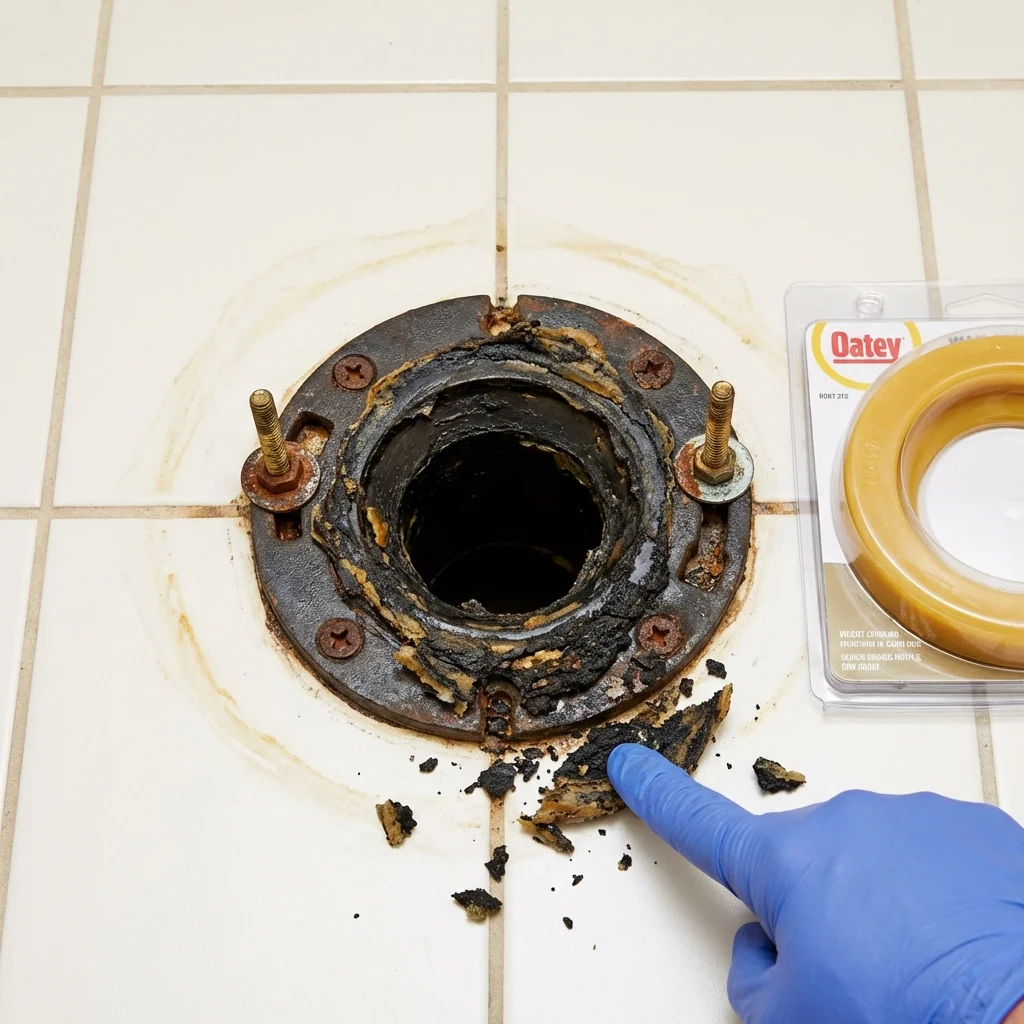 Failed wax ring showing water seepage at the base of a toilet in a Liberty, TX home